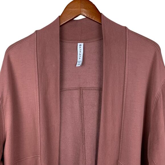 Athleta Lotus Wrap Cardigan Open Front Short Sleeve Dark Plum Women's S M - Picture 2 of 8